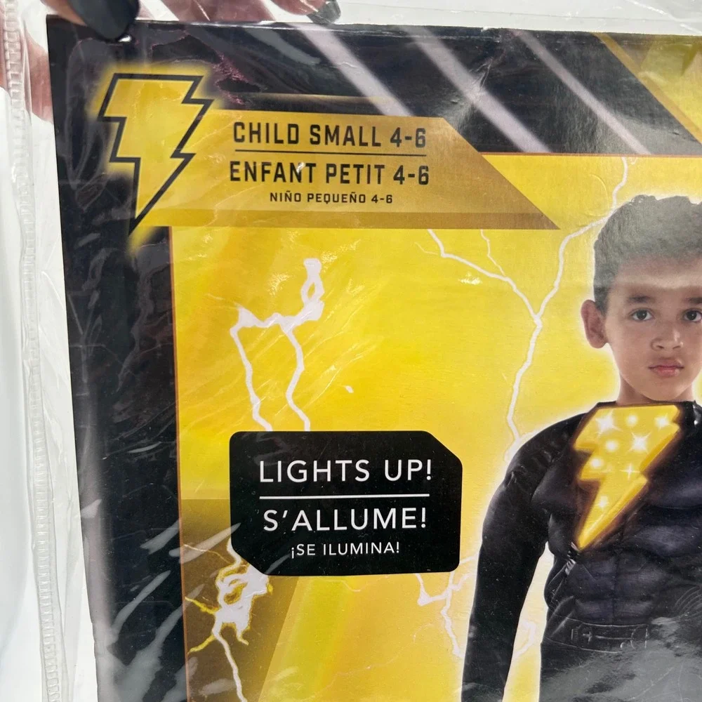 NEW Black Adam‎ Costume Child Small 4-6 Lights Up DC Comics Halloween Cosplay